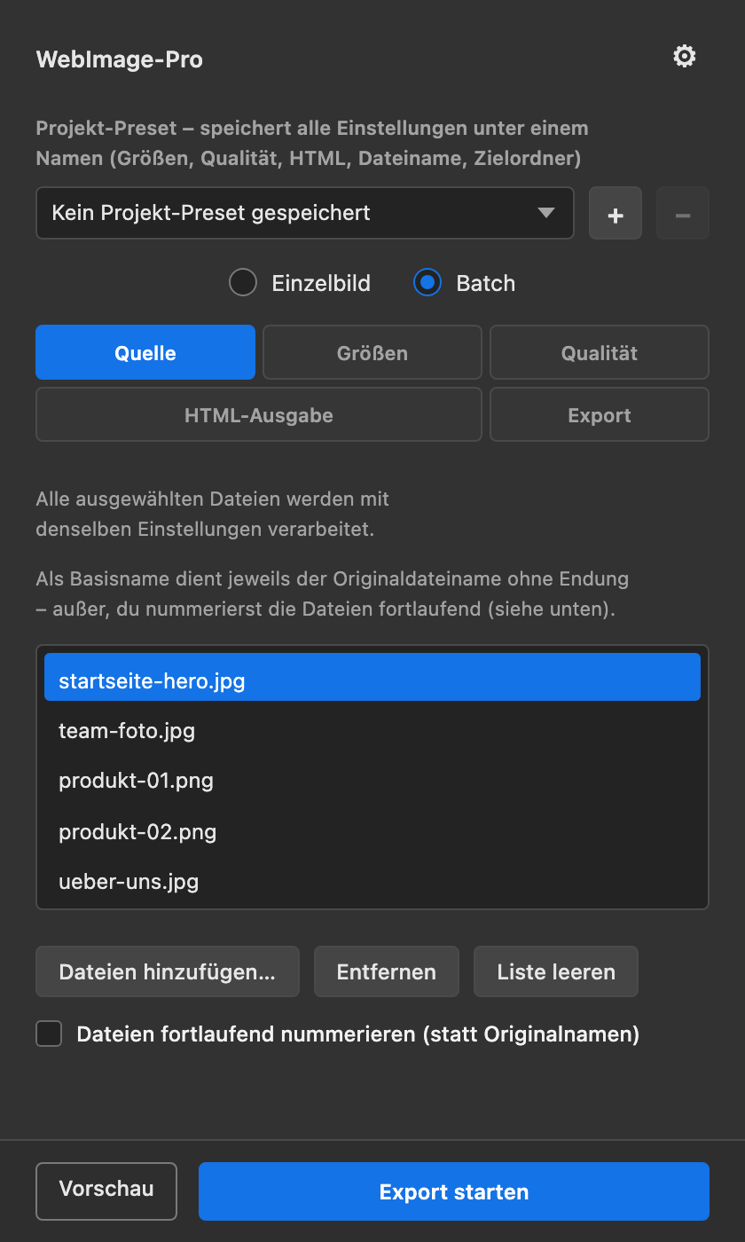 Batch-Modus mit Dateiliste