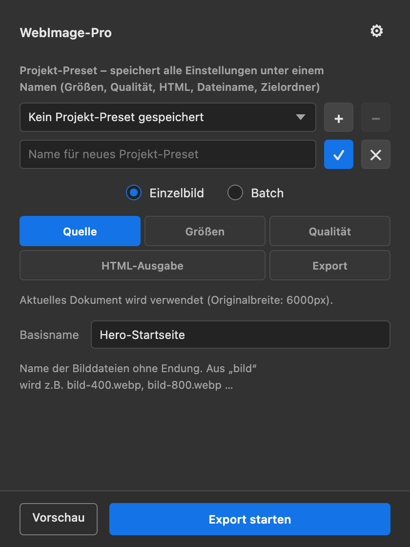 Projekt-Preset speichern
