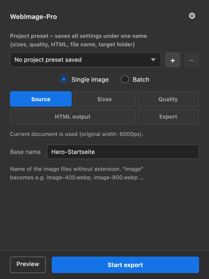 Panel in single-image mode with base name
