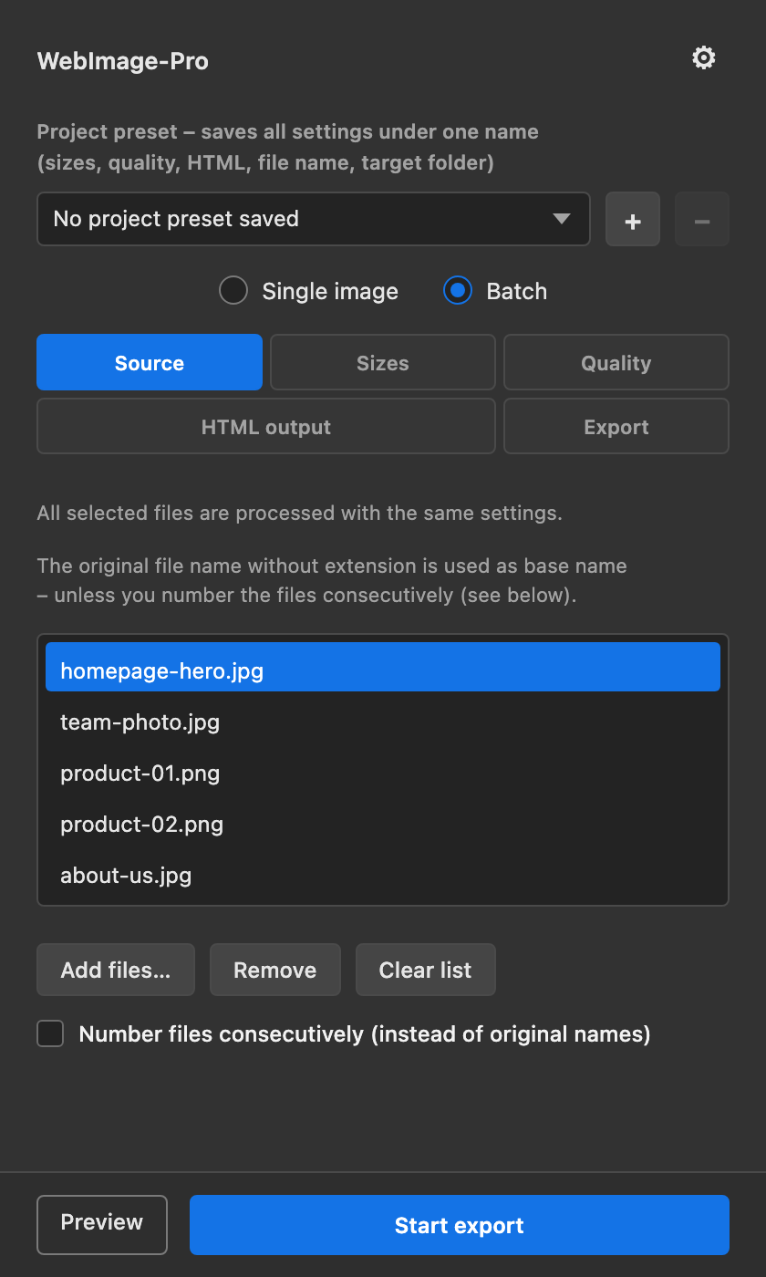 Batch mode with file list